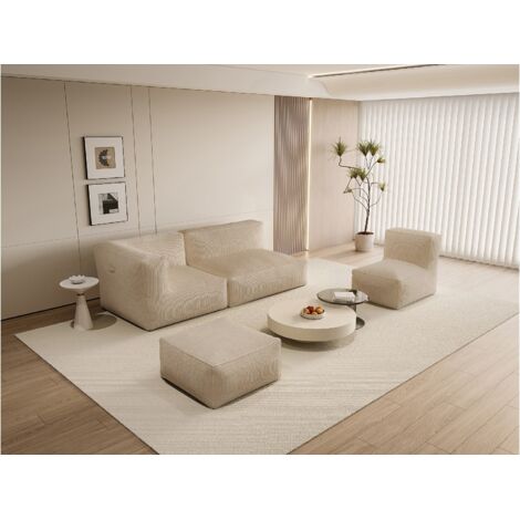 Divano modulare con poltrona e pouf in velluto a coste Beige - NOUMARA (1/5)
