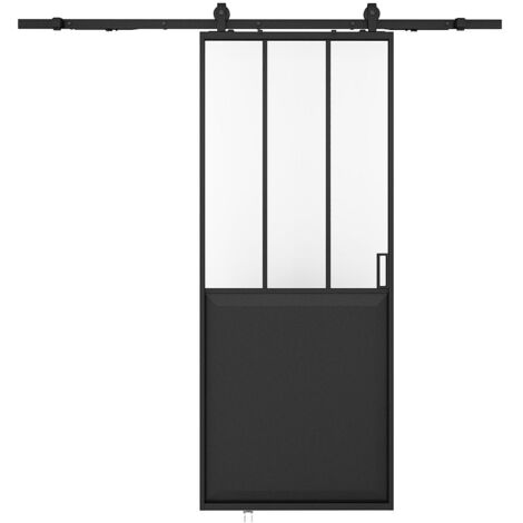 Porta scorrevole atelier con sistema esterno muro H205 x L73 cm Nero e Vetro temperato  - ARTISTO II