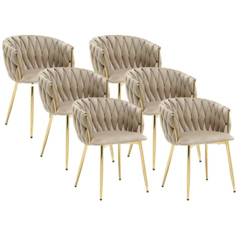 Sedia in Velluto e Metallo Dorato Beige - Lotto di 6 - ELEGANO (1/5)