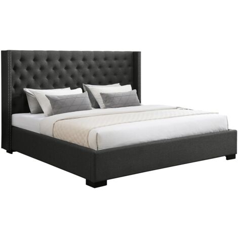 Letto 200 x 200 cm con testata trapuntata Tessuto Grigio - MASSIMO (1/2)