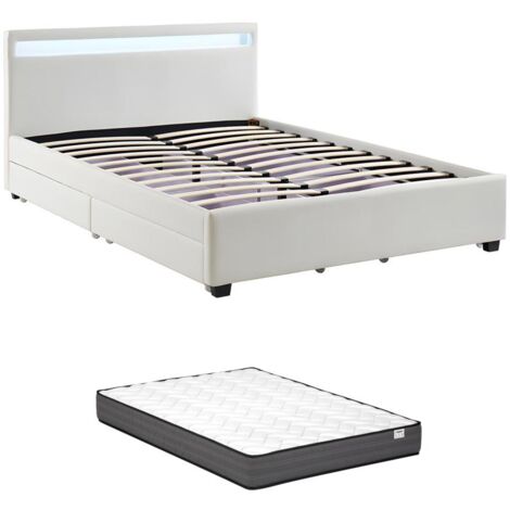 Vente-unique Letto TENALIA II 160x200 Cm Con Contenitore (Cassetti E Scaffali) E Rete A Doghe – Truciolato Naturale - 6