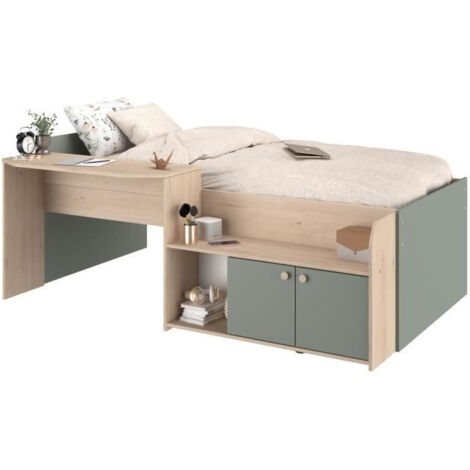 Letto combinato 90 x 190/200 cm Naturale e Verde - MIVONA