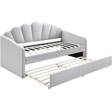 Letto a scomparsa conchiglie 2 x 90 x 190 cm Velluto Grigio - ELUSIA