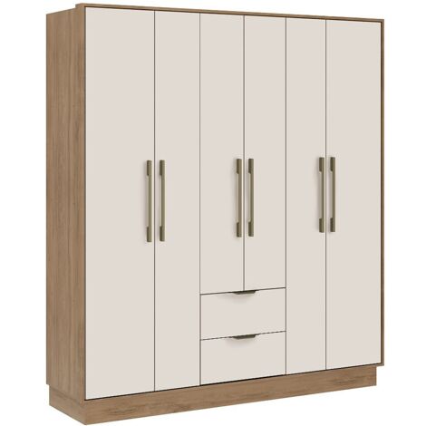 Armadio 6 ante e 2 cassetti L162 cm Beige e Naturale FEOVA