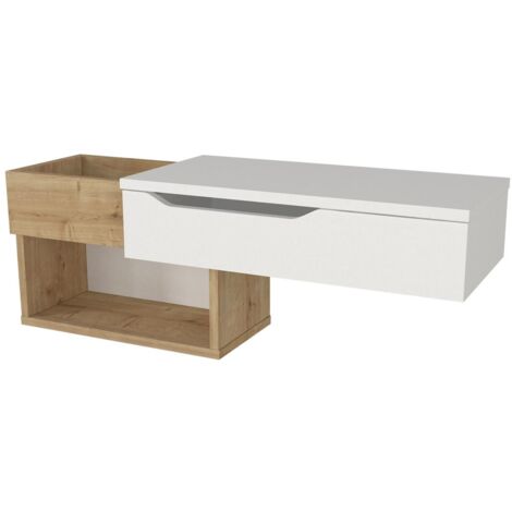 Consolle sospesa con 1 cassetto e 2 nicchie Naturale e Bianco - DAREKA