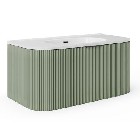 Mobile per bagno sospeso con scanalature e lavabo da incasso Verde opaco 100 cm  - LOMERI