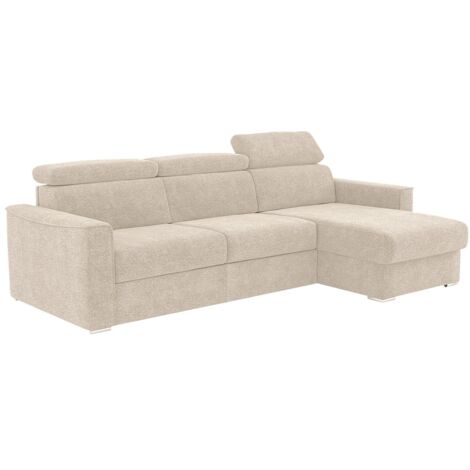 Divano ad angolo reversibile letto express in tessuto chenille beige – Letto 140 cm – Materasso 14 cm VIZIR (1/5)