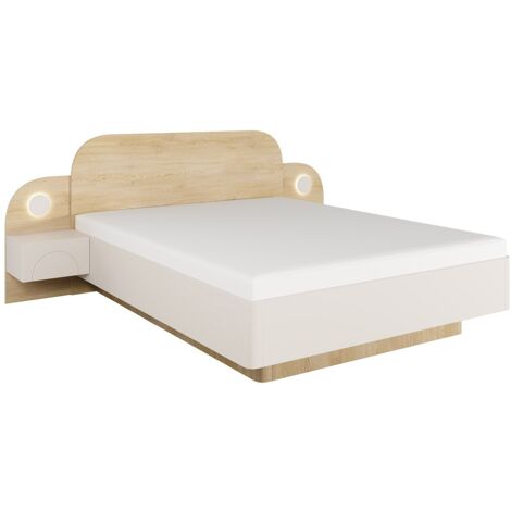 Letto 160 x 200 cm - Con comodini e LED - Colore: Beige e Naturale - DARTAGNO (1/5)