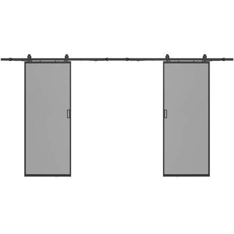 Porta scorrevole doppia con sistema esterno muro 2 x H205 x L73 cm Alluminio e Vetro temperato fumé - LINCI II (1/5)