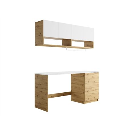 Mobili per lavanderia con lavatrice e piano di lavoro L182 cm Bianco e Naturale chiaro - NATAJI