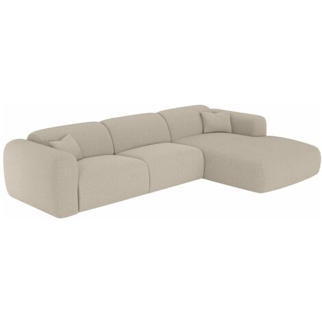 Grande divano letto angolare destro express in tessuto melange beige - POGNI (1/5)