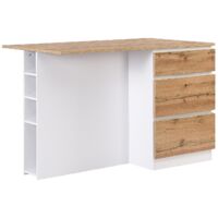 Isola centrale da cucina con 6 cassetti e 4 nicchie in MDF Naturale chiaro e Bianco - POMARELA