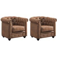 Lotto di 2 poltrone CHESTERFIELD in microfibra effetto cuoio invecchiato