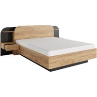 Letto con comodini 160 x 200 cm Con LED Naturale e Nero - JUVISIA