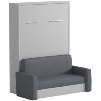 Letto a scomparsa con divano 140 x 200 cm Apertura verticale manuale Bianco e Grigio - VACIALA II