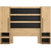 Armadio a ponte con scomparti e LED L269 cm Naturale e Nero - VARLY
