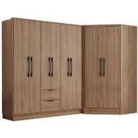 Armadio angolare 8 ante e 2 cassetti L263 cm Naturale - FEOVA