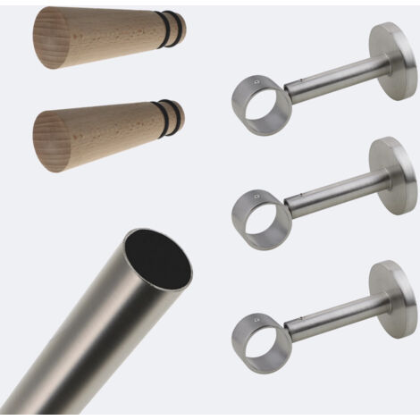 Kit de tringle à rideaux Nickel Mat 250cm Diam.28mm Embout Cone Bois - Fixation Mur - Boulet (1/3)