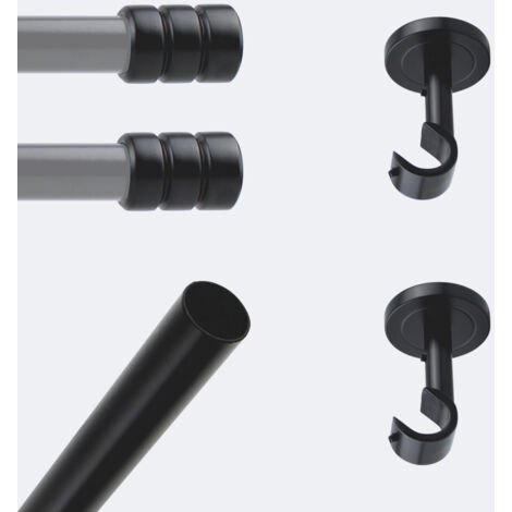 Kit de tringle à rideaux Noir Mat 150cm Diam.20mm Embout Cylindre 2ST - Fixation Plafond - BOULET (1/3)