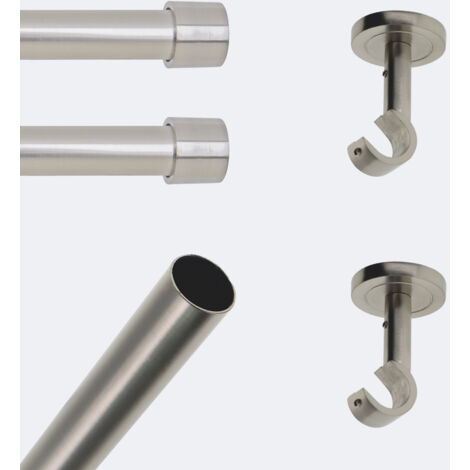 Kit de tringle à rideaux Nickel Mat 200cm Diam.20mm Embout Capuchon - Fixation Plafond - Boulet (1/3)