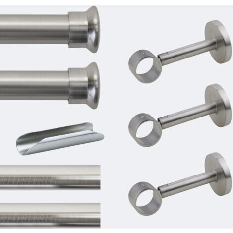 Kit de tringle à rideaux Nickel Mat 300cm Diam.28mm Embout Chapeau - Fixation Mur - Boulet (1/3)