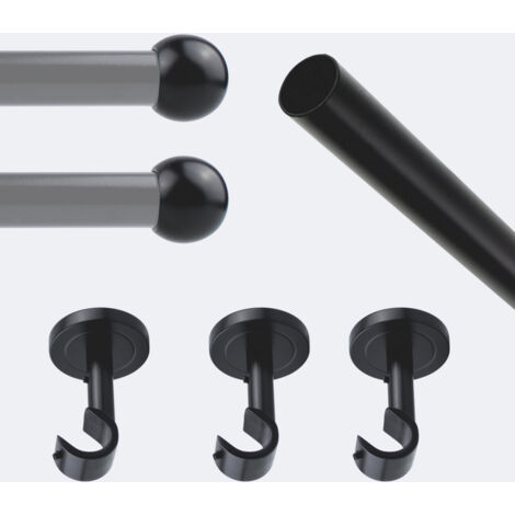 Kit de tringle à rideaux Noir Mat 250cm Diam.20mm Embout Boule - Fixation Plafond - Boulet (1/3)