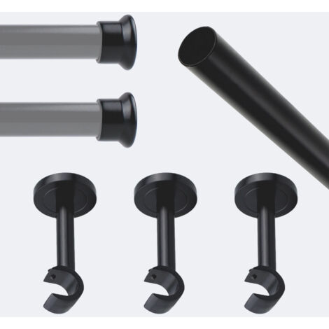 Kit de tringle à rideaux Noir Mat 250cm Diam.20mm Embout Chapeau - Fixation Mur - Boulet (1/3)