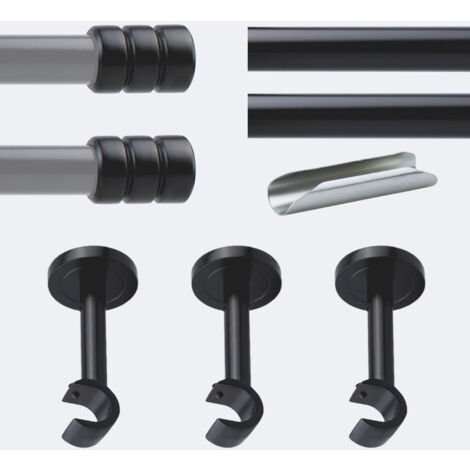 Kit de tringle à rideaux Noir Mat 300cm Diam.20mm Embout Cylindre 2ST - Fixation Mur - Boulet (1/3)
