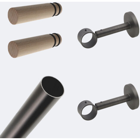 Kit Barre à Rideaux 1m50 Tendance 28mm Mur Capuchon Bronze