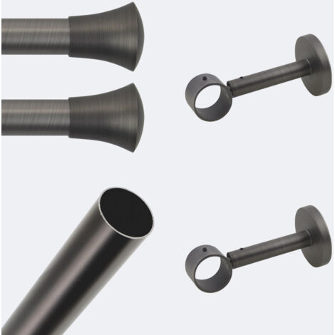Kit de tringle à rideaux Carbone 150cm Diam.28mm Embout Pommeau - Fixation Mur - Boulet (1/3)
