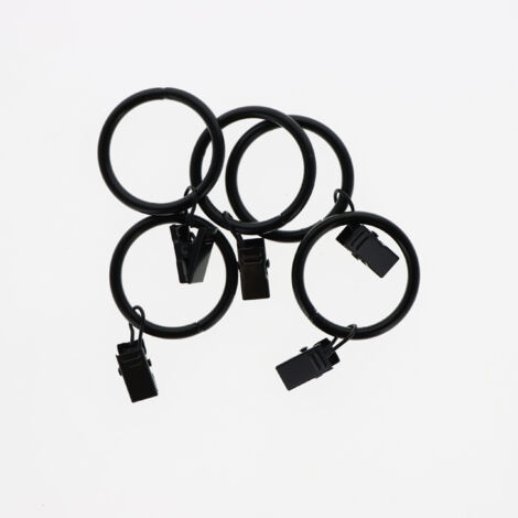 Lot de 10 anneaux à pinces pour rideaux de 32x40mm en Noir Mat - Boulet (1/4)