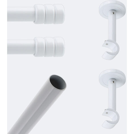 Kit de tringle à rideaux Blanc 200cm Diam.20mm Embout Cylindre 2ST - Fixation Mur - Boulet (1/3)
