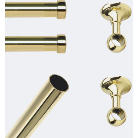 Kit de tringle à rideaux Laiton Poli Verni 150cm Diam.20mm Embout Capuchon - Fixation Plafond - Boulet (1/5)