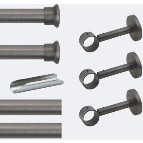 Kit de tringle à rideaux Carbone 300cm Diam.28mm Embout Chapeau - Fixation Mur - Boulet (1/3)