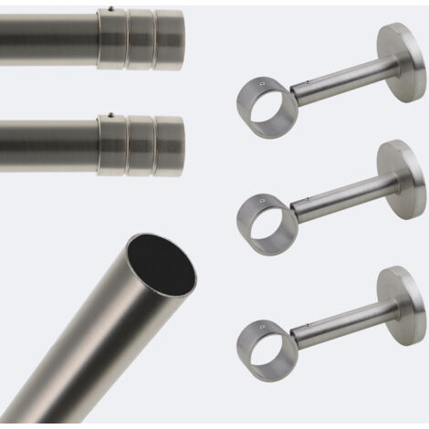 Kit de tringle à rideaux Nickel Mat 250cm Diam.28mm Embout Cylindre - Fixation Mur - Boulet (1/3)