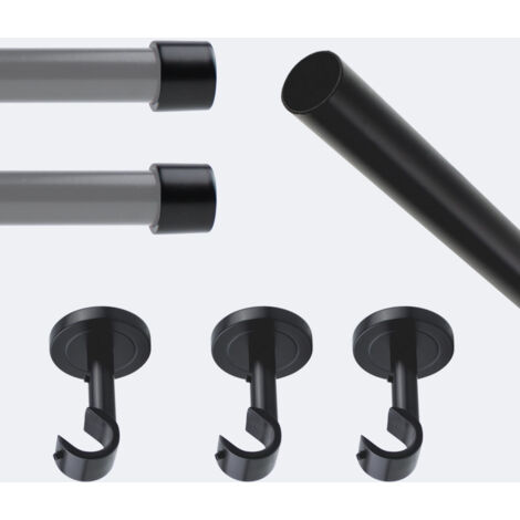 Kit de tringle à rideaux Noir Mat 250cm Diam.20mm Embout Capuchon - Fixation Plafond - Boulet (1/3)