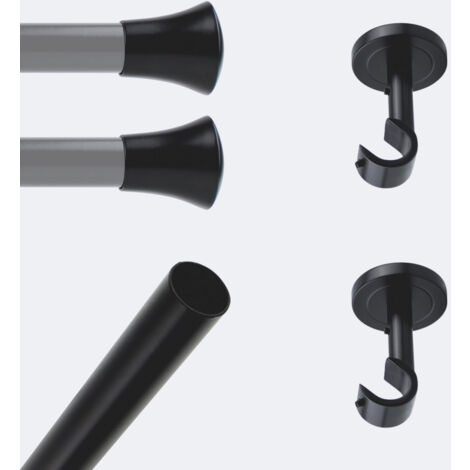 Kit de tringle à rideaux Noir Mat 250cm Diam.20mm Embout Pommeau - Fixation Plafond - Boulet (1/3)