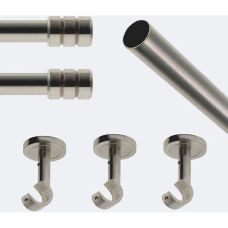 Kit de tringle à rideaux Nickel Mat 250cm Diam.20mm Embout Cylindre 2ST - Fixation Plafond - Boulet (1/3)