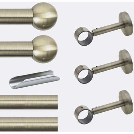 Kit de tringle à rideaux Bronze 300cm Diam.28mm Embout Boule - Fixation Mur - Boulet (1/3)