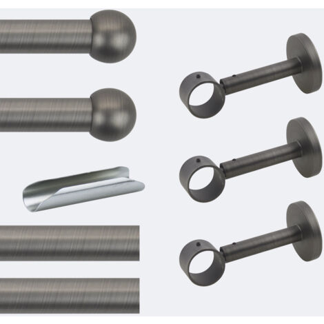 Kit de tringle à rideaux Carbone 300cm Diam.28mm Embout Boule - Fixation Mur - Boulet (1/3)