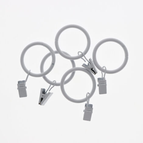 Lot de 10 anneaux à pinces pour rideaux de 32x40mm en Blanc Mat - Boulet (1/4)