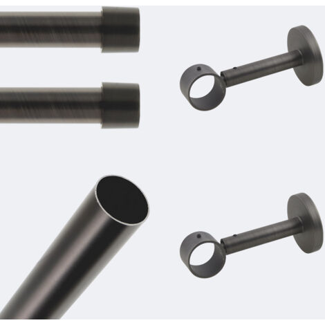 Kit de tringle à rideaux Carbone 150cm Diam.28mm Embout Capuchon - Fixation Mur - Boulet (1/3)