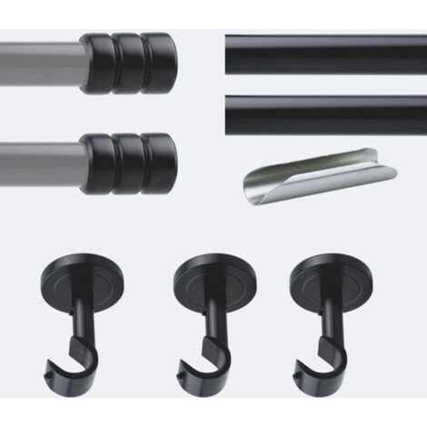 Kit de tringle à rideaux Noir Mat 300cm Diam.20mm Embout Cylindre 2ST - Fixation Plafond - Boulet (1/3)