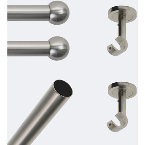 Kit de tringle à rideaux Nickel Mat 200cm Diam.20mm Embout Boule - Fixation Plafond - Boulet