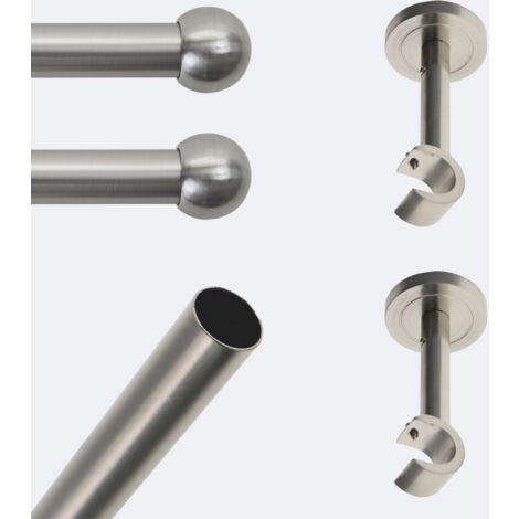 Kit de tringle à rideaux Nickel Mat 200cm Diam.20mm Embout Boule - Fixation Mur - Boulet (1/3)