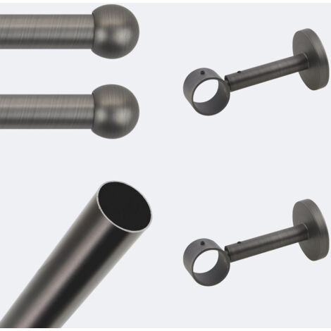 Kit de tringle à rideaux Carbone 150cm Diam.28mm Embout Boule - Fixation Mur - Boulet (1/3)