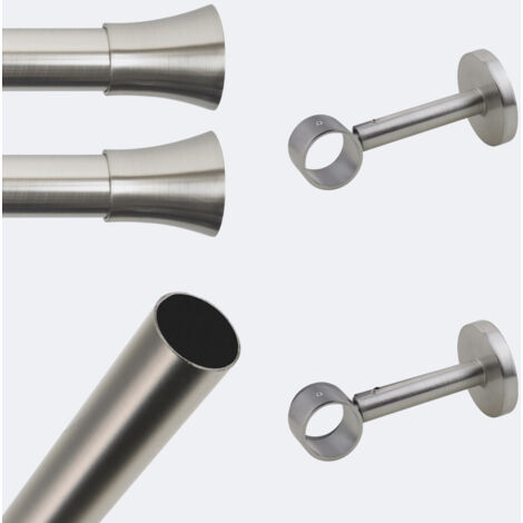 Kit de tringle à rideaux Nickel Mat 150cm Diam.28mm Embout Pommeau - Fixation Mur - Boulet (1/3)