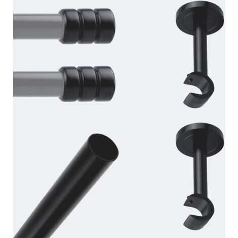Kit de tringle à rideaux Noir Mat 150cm Diam.20mm Embout Cylindre 2ST - Fixation Mur - BOULET (1/3)