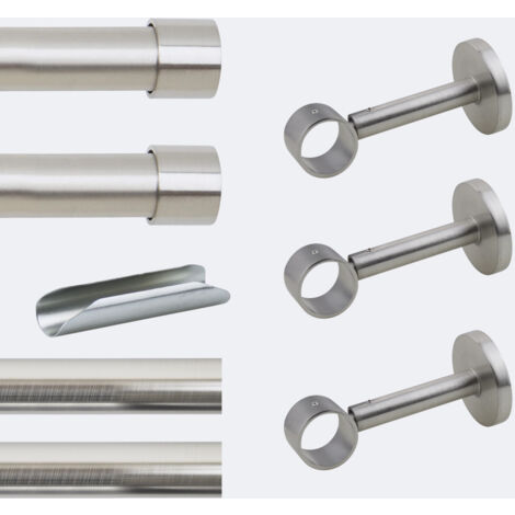 Kit de tringle à rideaux Nickel Mat 300cm Diam.28mm Embout Capuchon - Fixation Mur - Boulet (1/3)