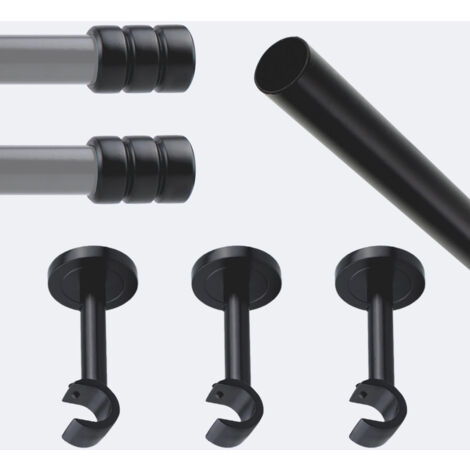 Kit de tringle à rideaux Noir Mat 250cm Diam.20mm Embout Cylindre 2ST - Fixation Mur - Boulet (1/3)
